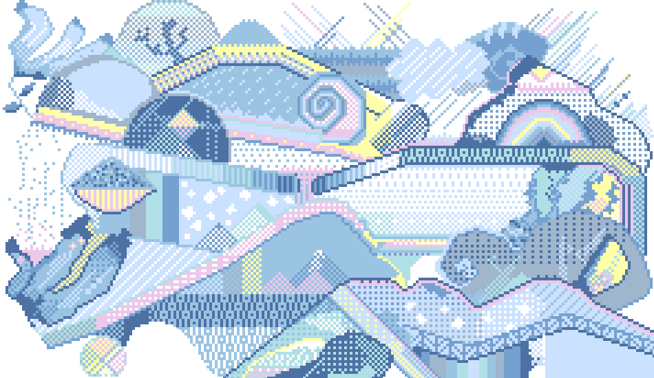 Pixel art in blue and gray